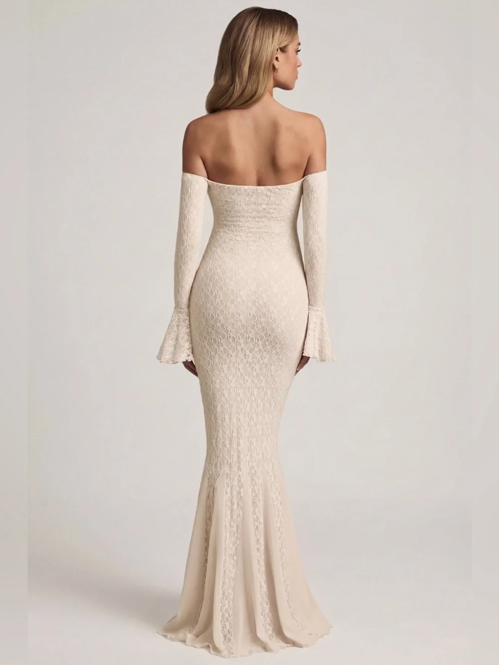 NEW Oh Polly Verena Ivory Off-Shoulder Ruffle Lace Mermaid Bodycon Maxi Dress XS - Picture 10 of 10